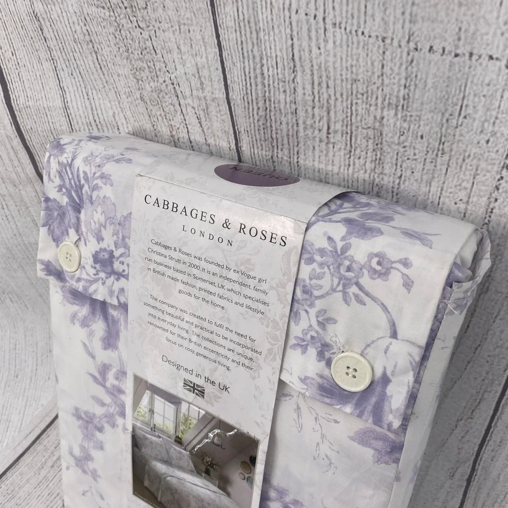 Cabbages & Roses Sheet Set Queen Alderney Lilac Floral 100% Cotton Percale